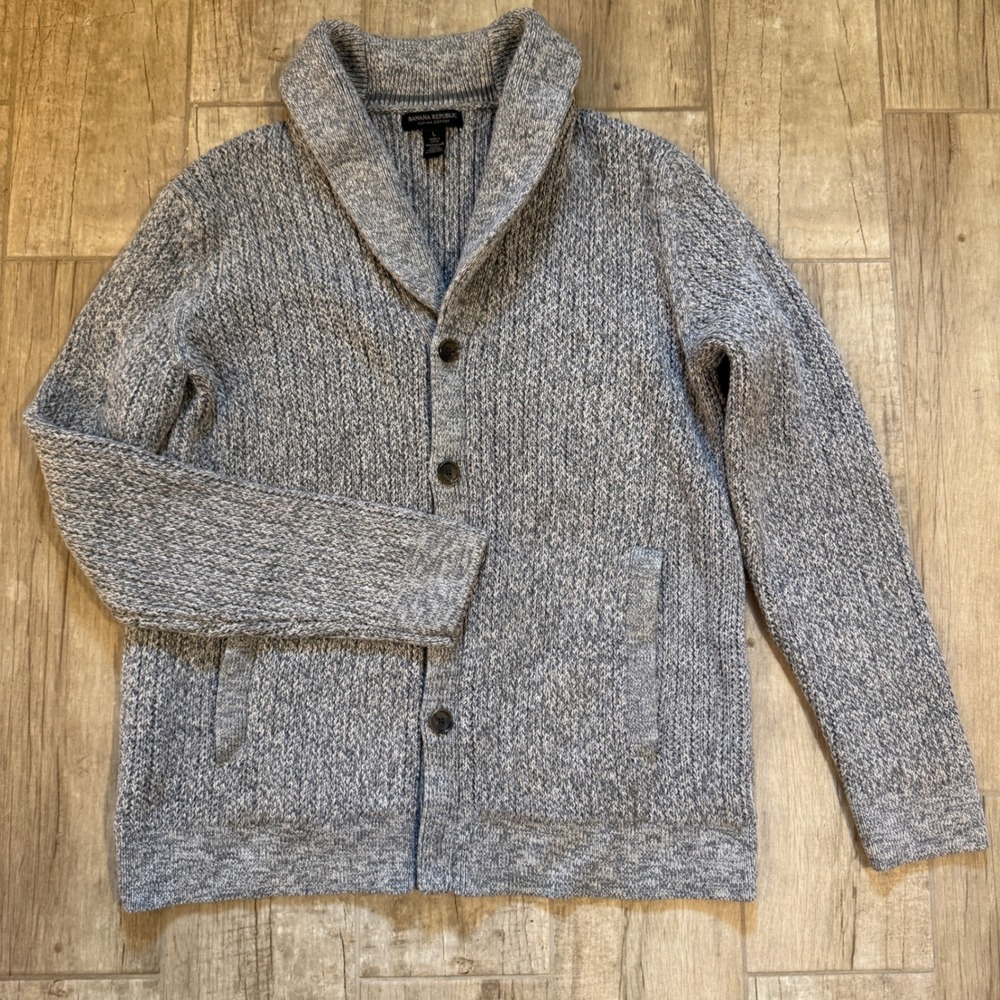 Banana Republic Mens Large Gray Supima Cotton Shawl Collar Marled Cardigan